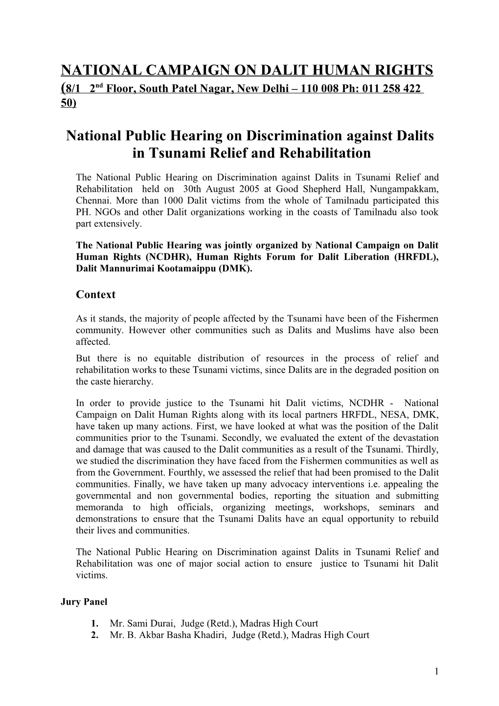 National Public Hearing on Discrimination