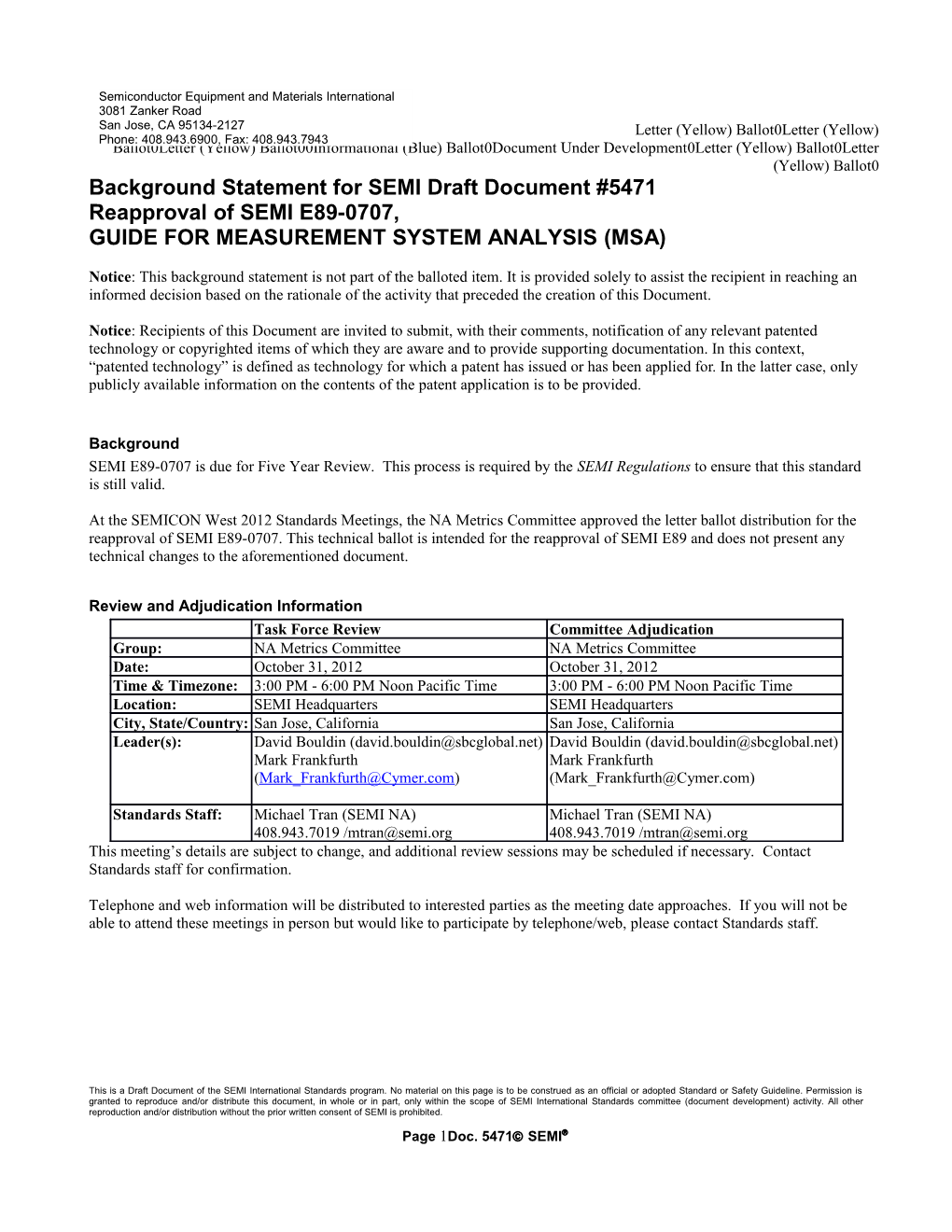 Background Statement for SEMI Draft Document #5471