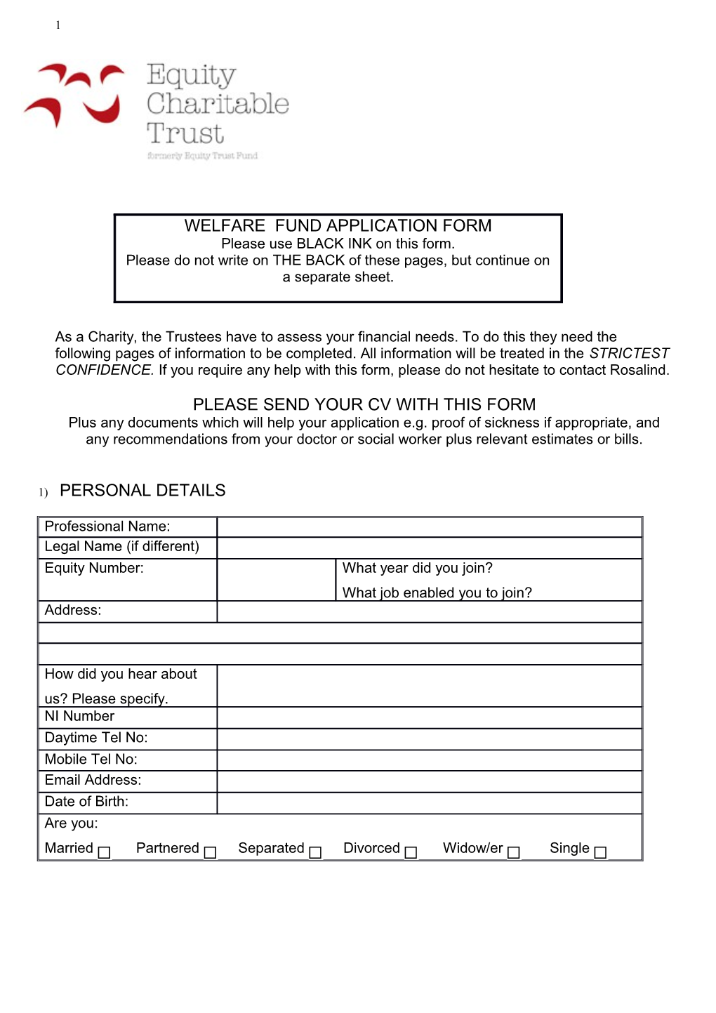 Welfare Fund Application Form