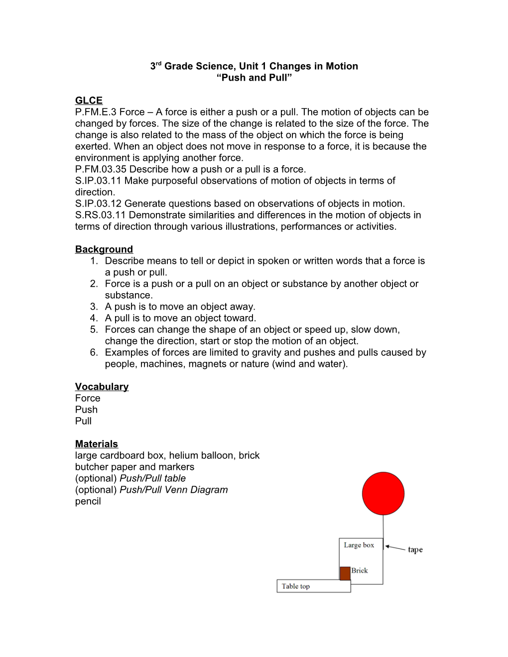 3Rd Grade Science, Unit 1 Changes in Motion