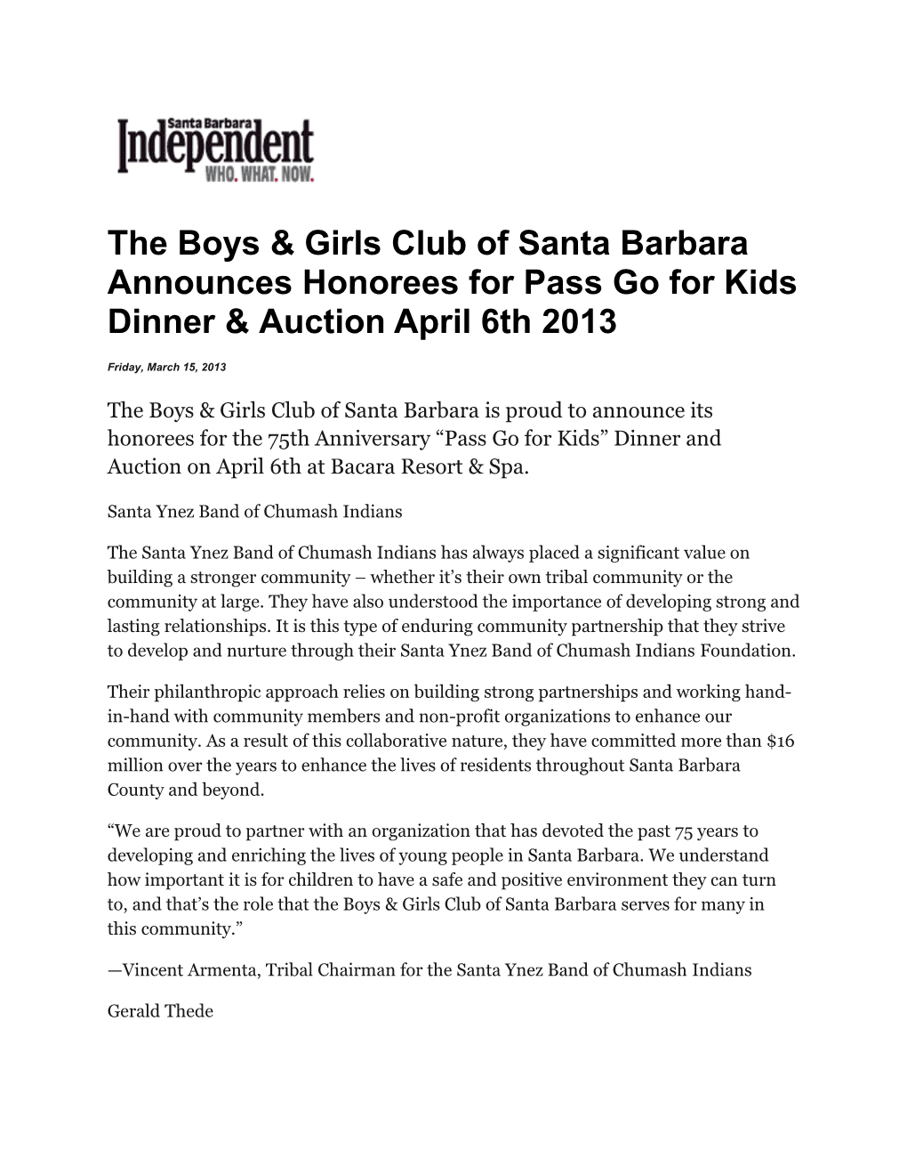 The Boysgirls Club of Santa Barbara Announces Honorees for Pass Go for Kids Dinnerauction