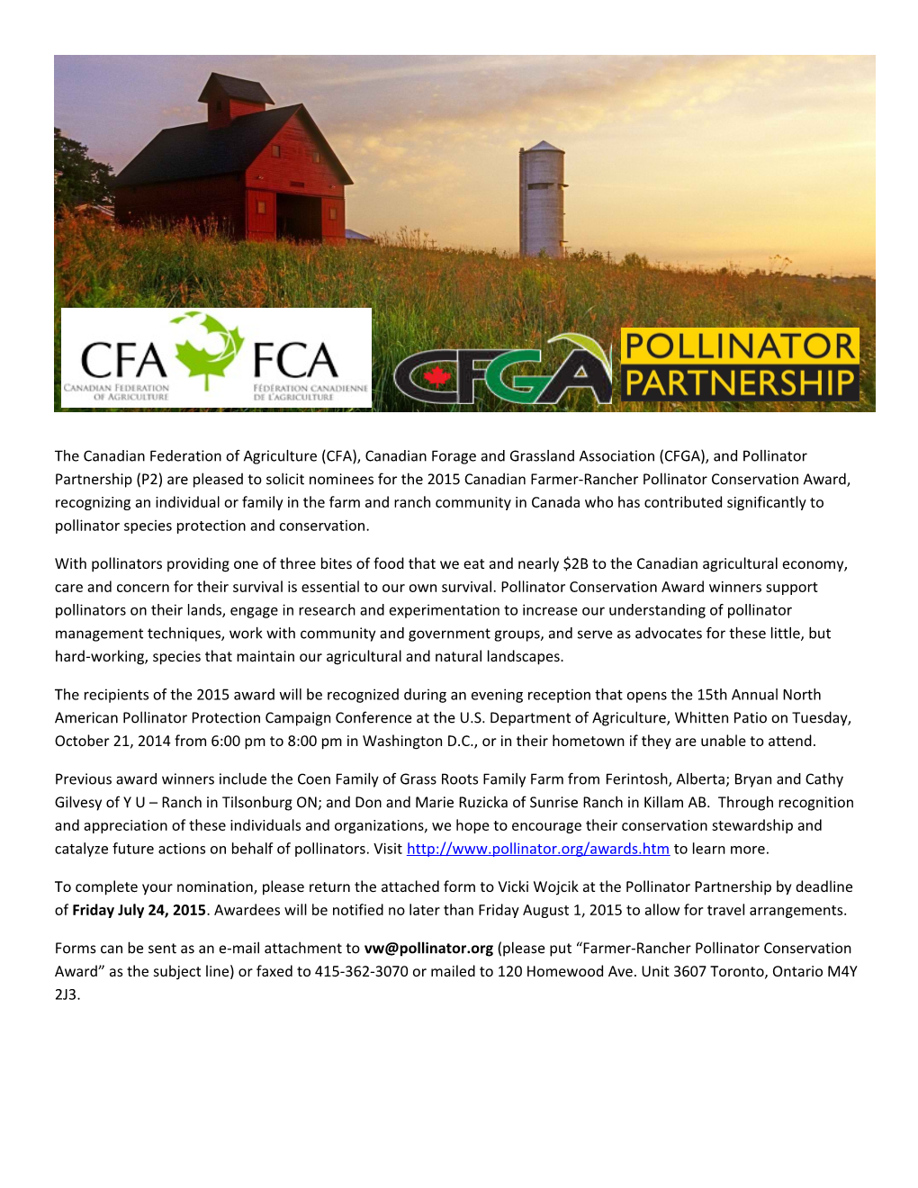 The Canadian Federation of Agriculture (CFA), Canadian Forage and Grassland Association