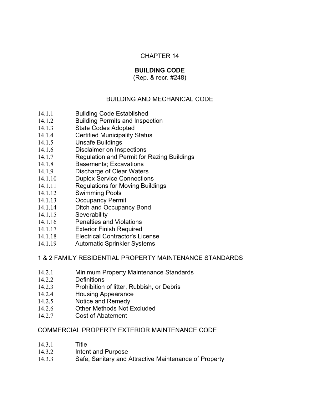 Building and Mechanical Code