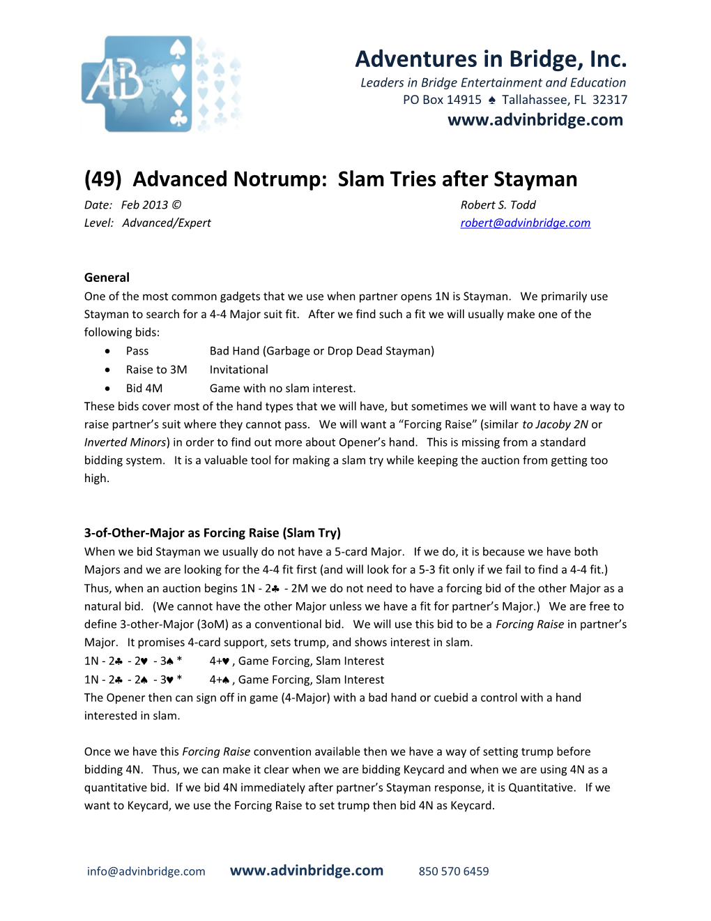 (49) Advanced Notrump: Slam Tries After Stayman