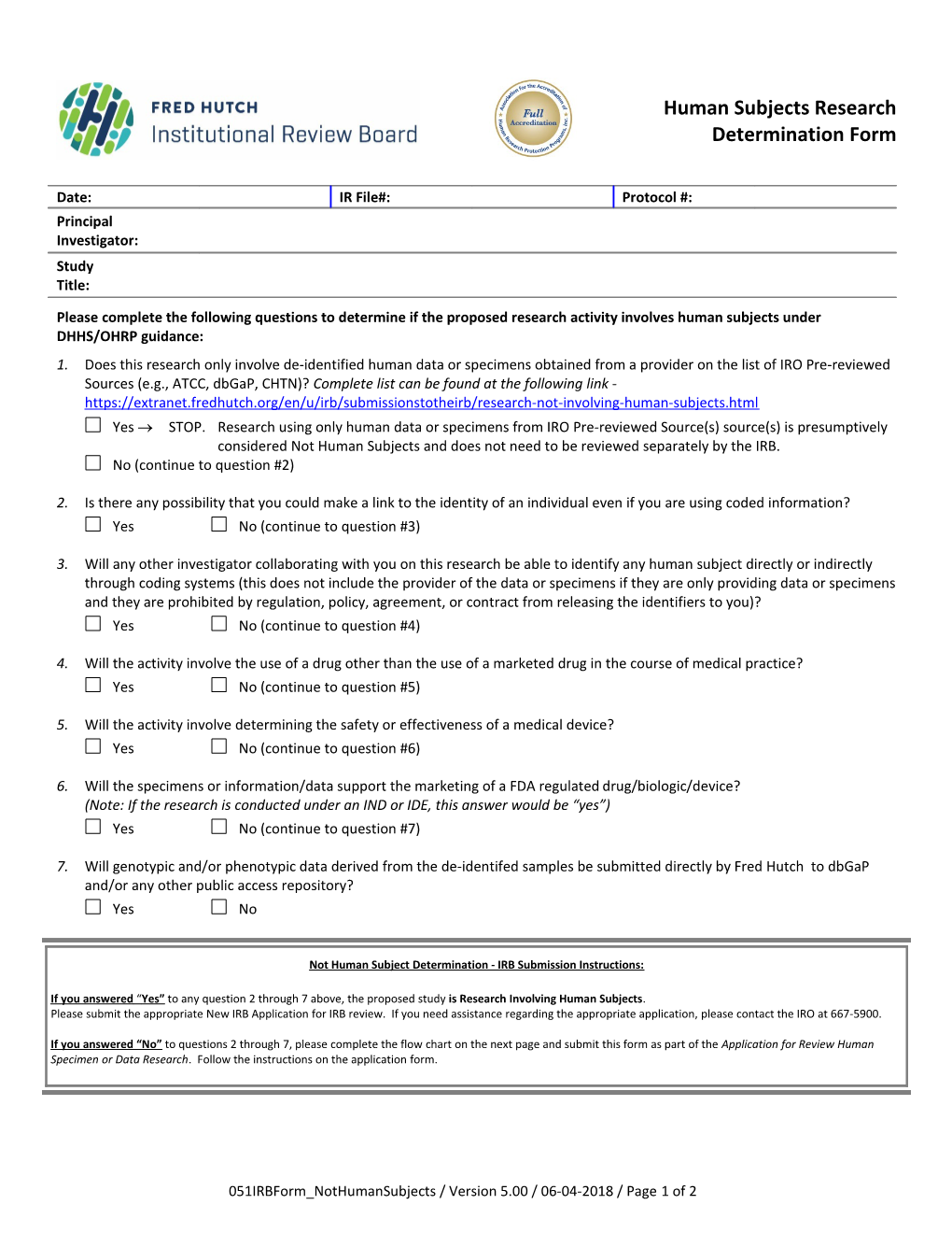 IRB Form Human Subjects Research Determination Form