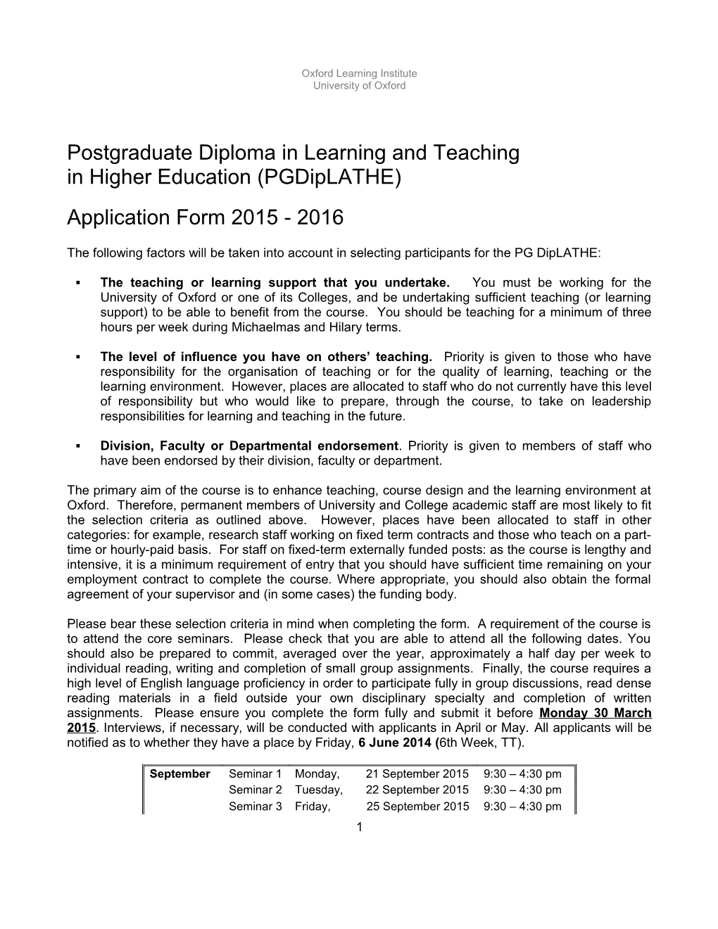 Postgraduate Diploma in Learning and Teaching