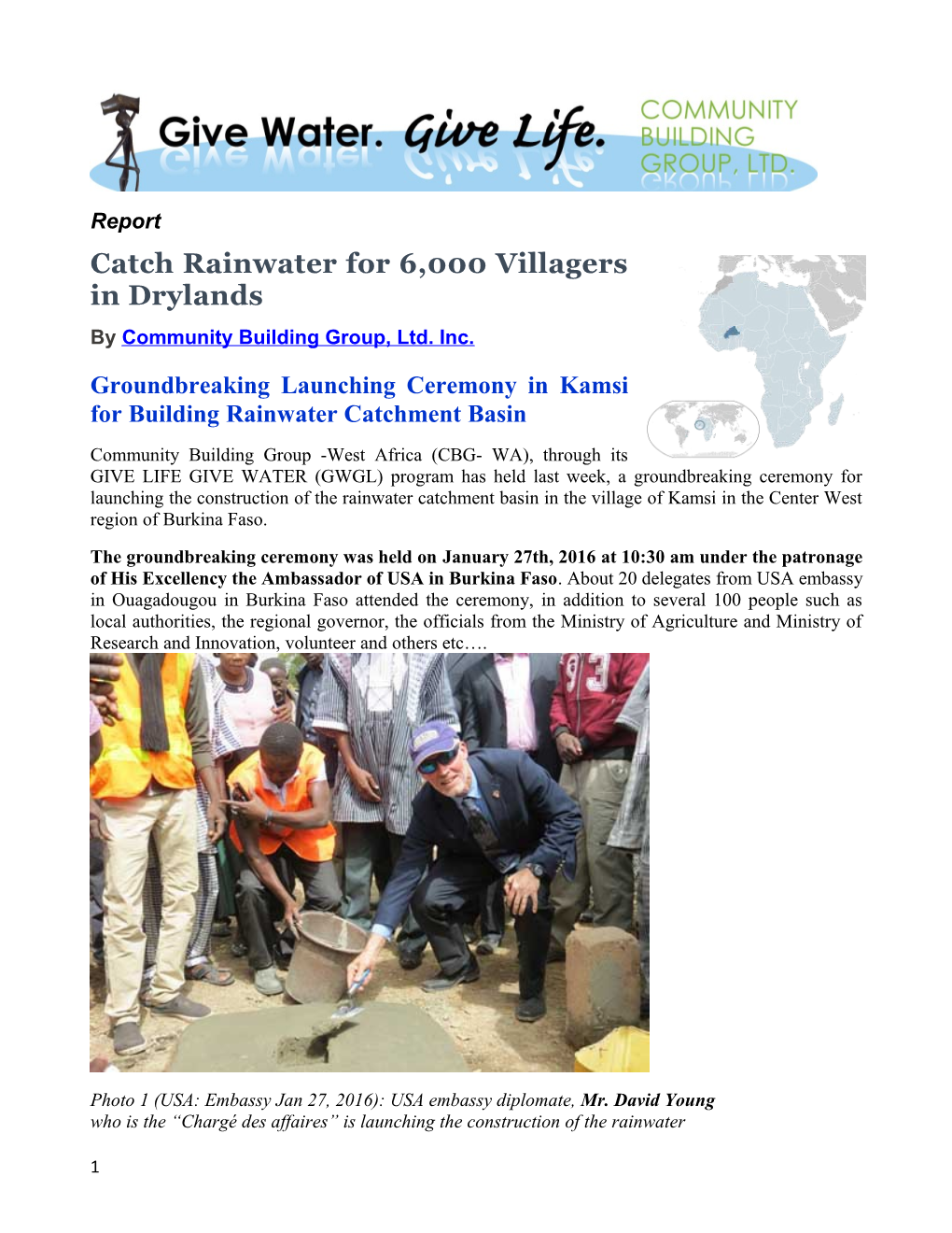 Groundbreaking Launching Ceremony in Kamsi for Building Rainwater Catchment Basin