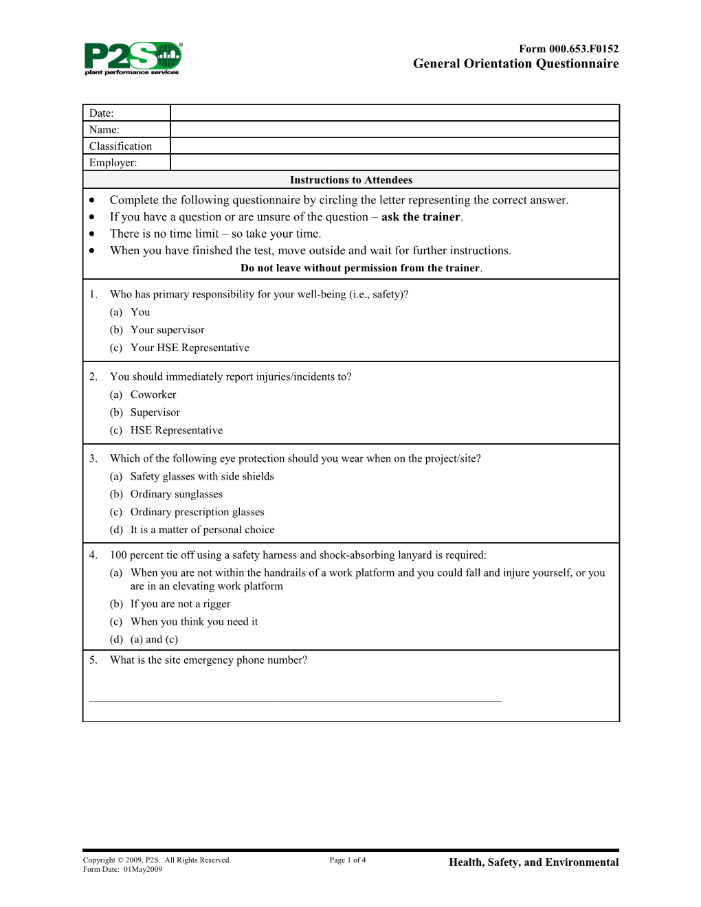 General Orientation Questionnaire