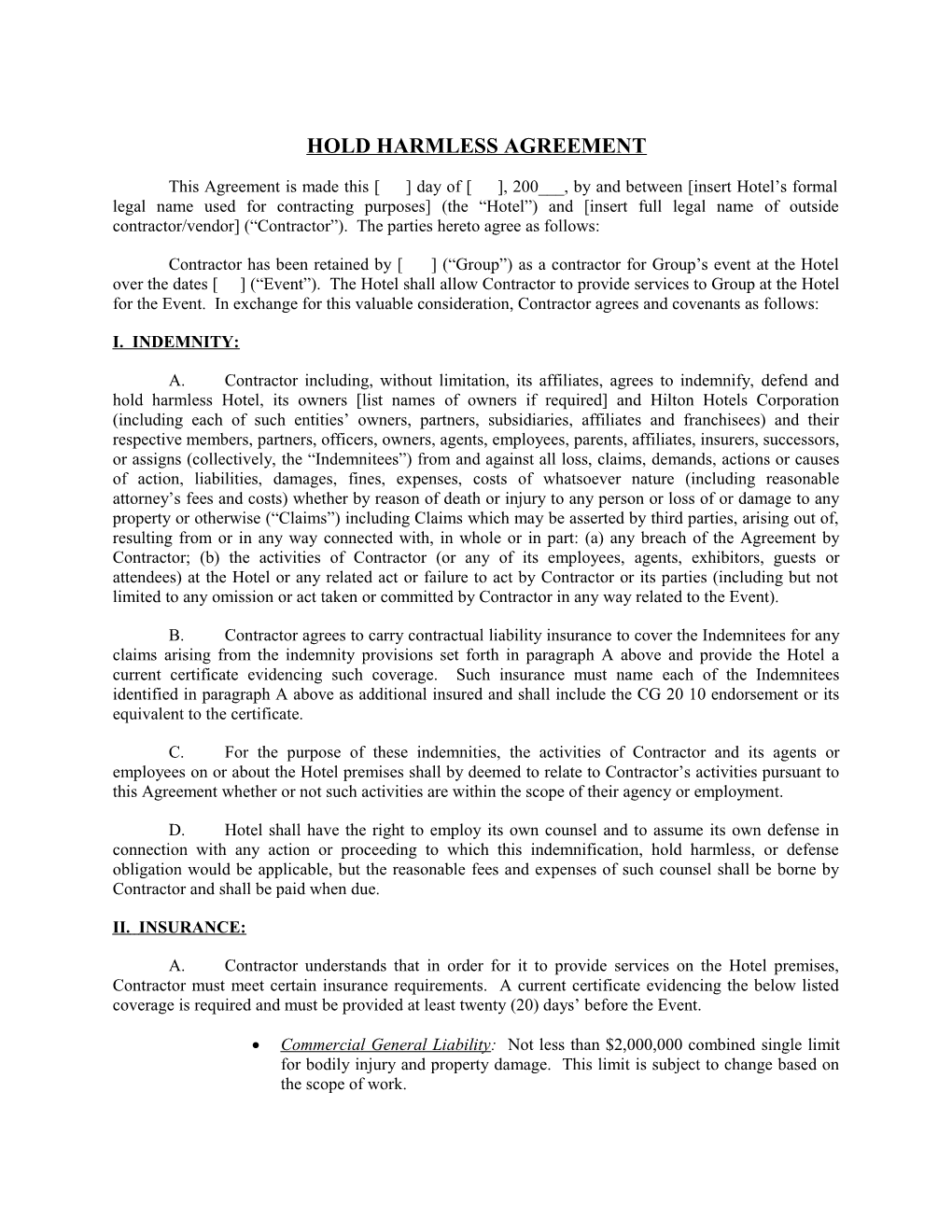 Hold Harmless Agreement General - Onq Insider (00056682-5)
