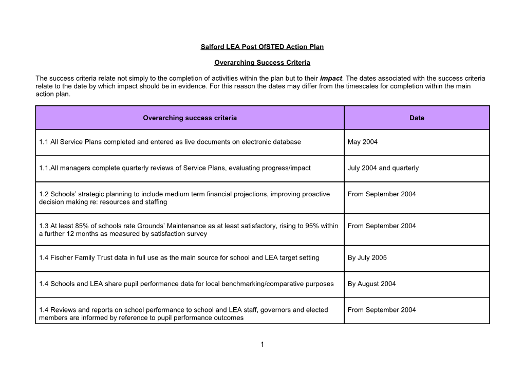 Overarching Success Criteria