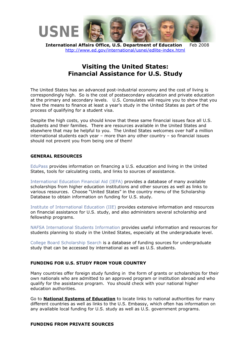 Visiting the United States: Financial Assistance for US Study (MS Word)