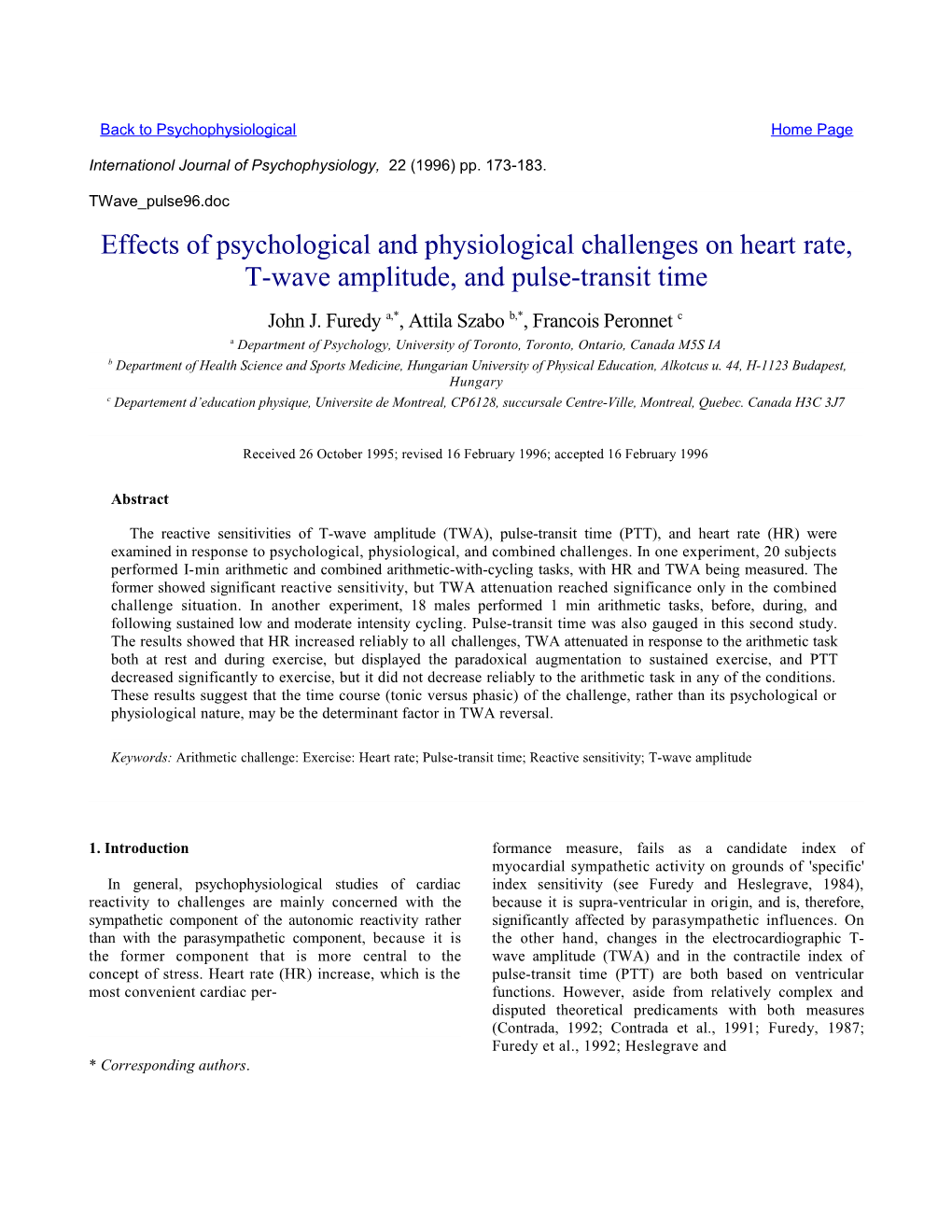 J.J. Furedy Et Al./Intemational Journal of Psychophysiology 22 (1996) 173-183