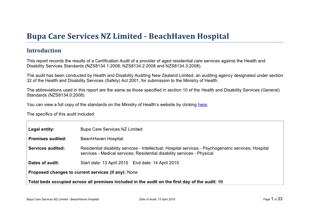Bupa Care Services NZ Limited - Beachhaven Hospital