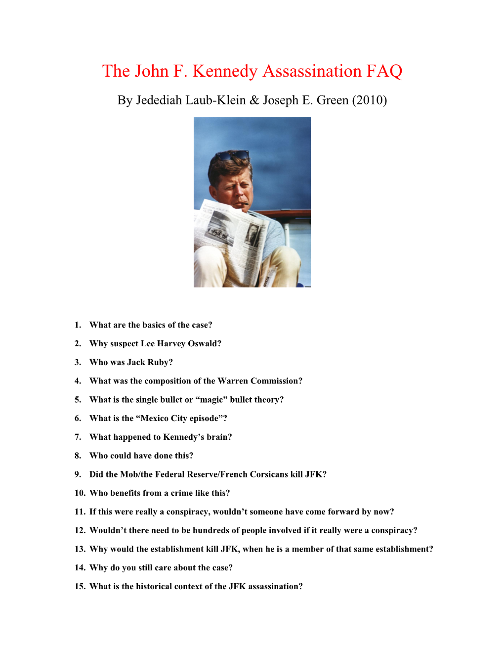 The John F. Kennedy Assassination FAQ