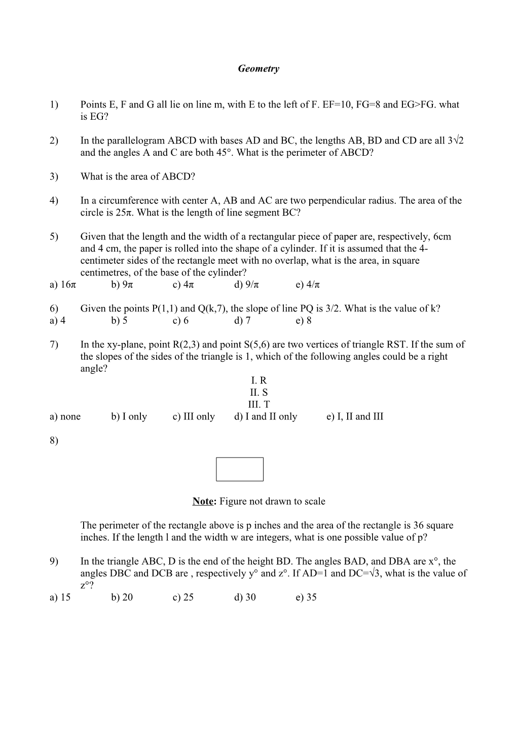 1)Points E, F and G All Lie on Line M, with E to the Left of F. EF=10, FG=8 and EG&gt;FG