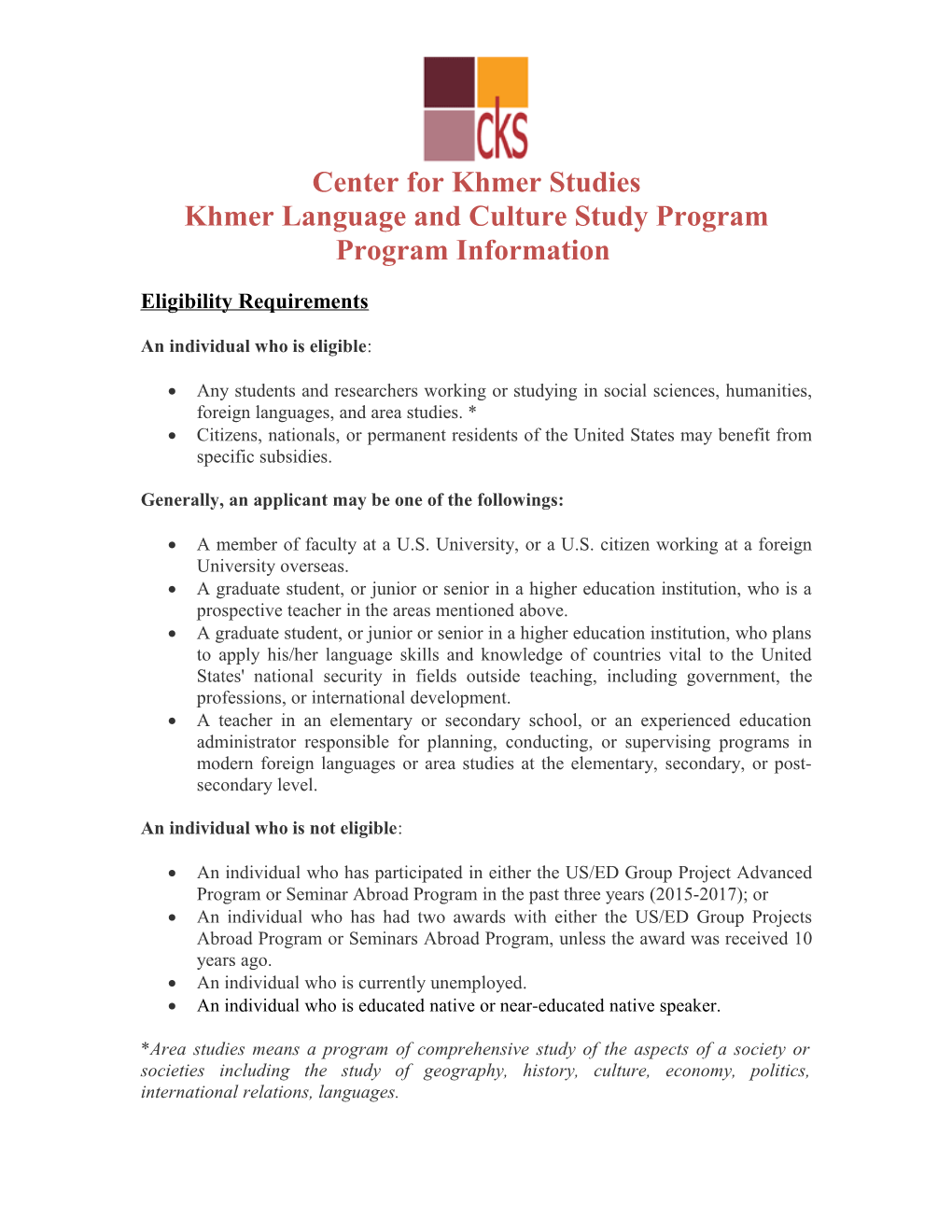 Center for Khmer Studies Khmer Language and Culture Study Program