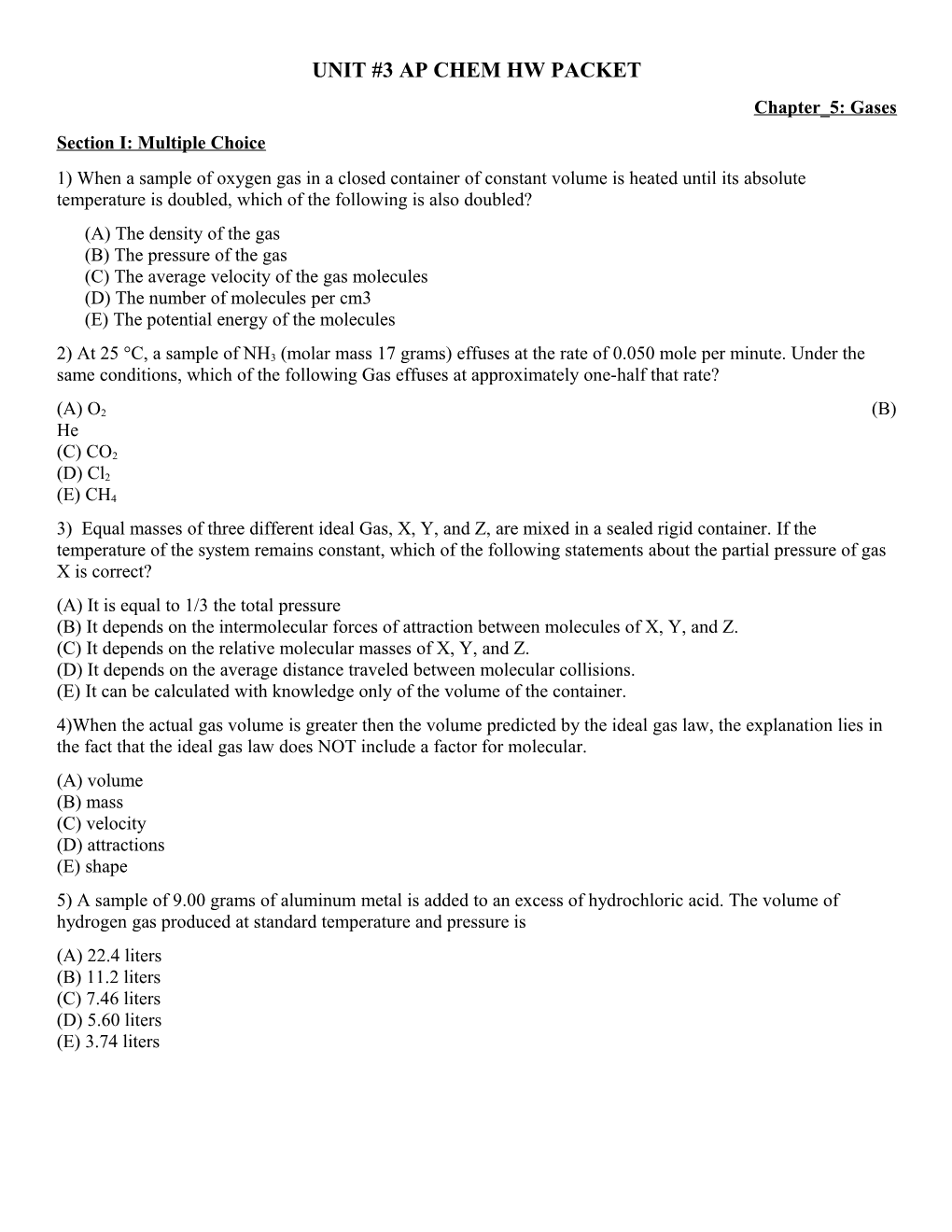 Unit #3Ap Chem Hw Packet