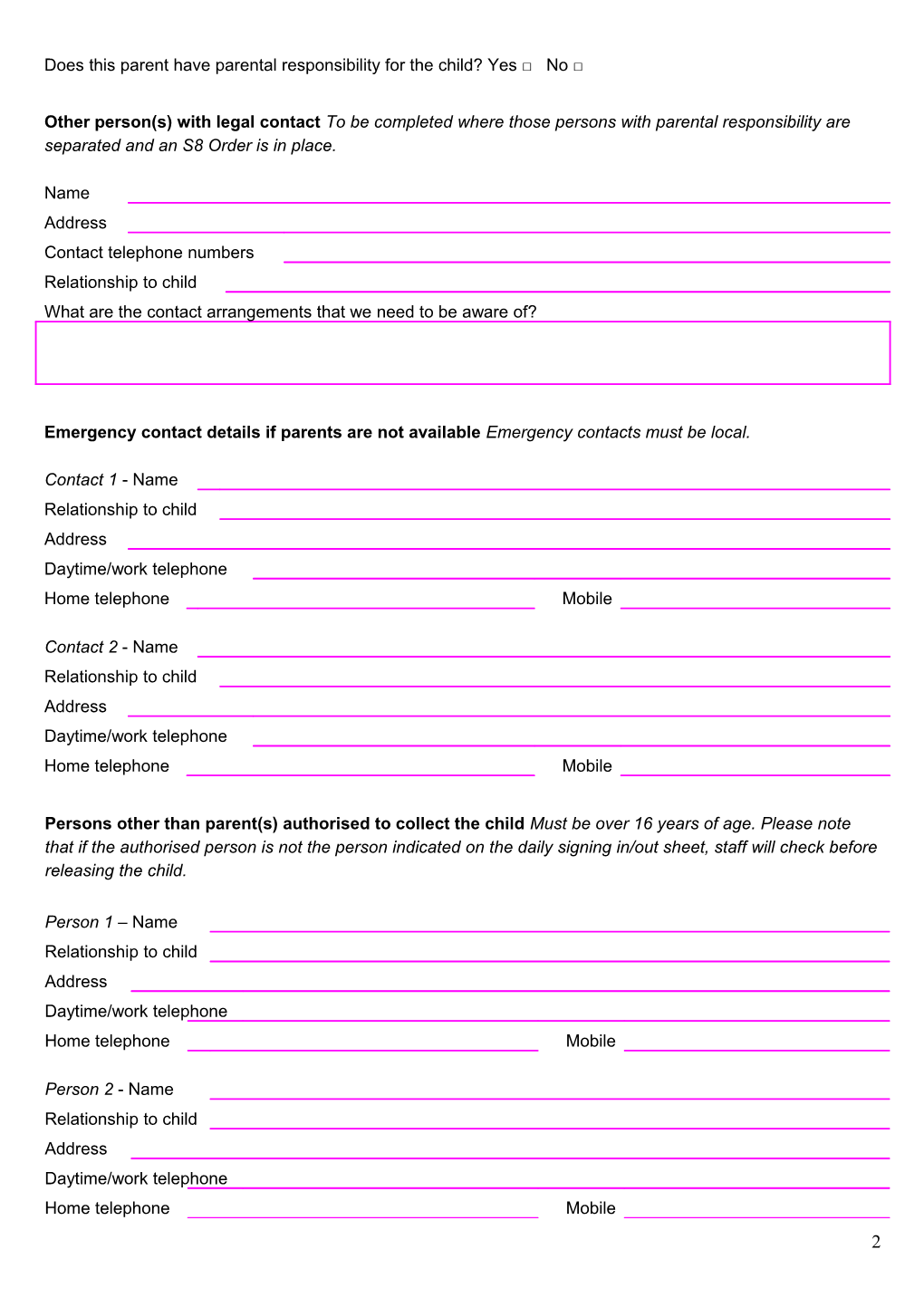 Hambridge & Barrington Preschool Registration Form