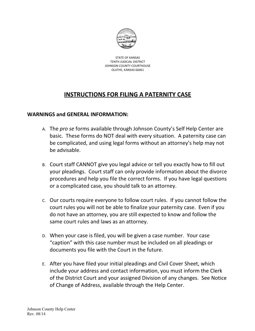 Instructions for Filing a Paternity Case