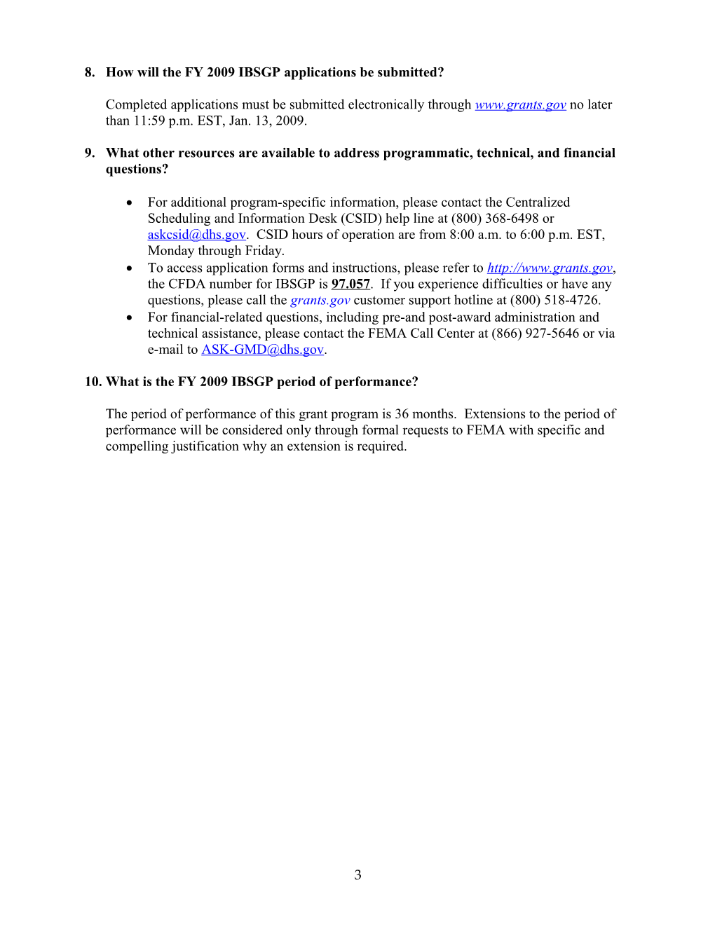 Fiscal Year (FY) 2009Intercity Bus Security Grant Program (IBSGP)