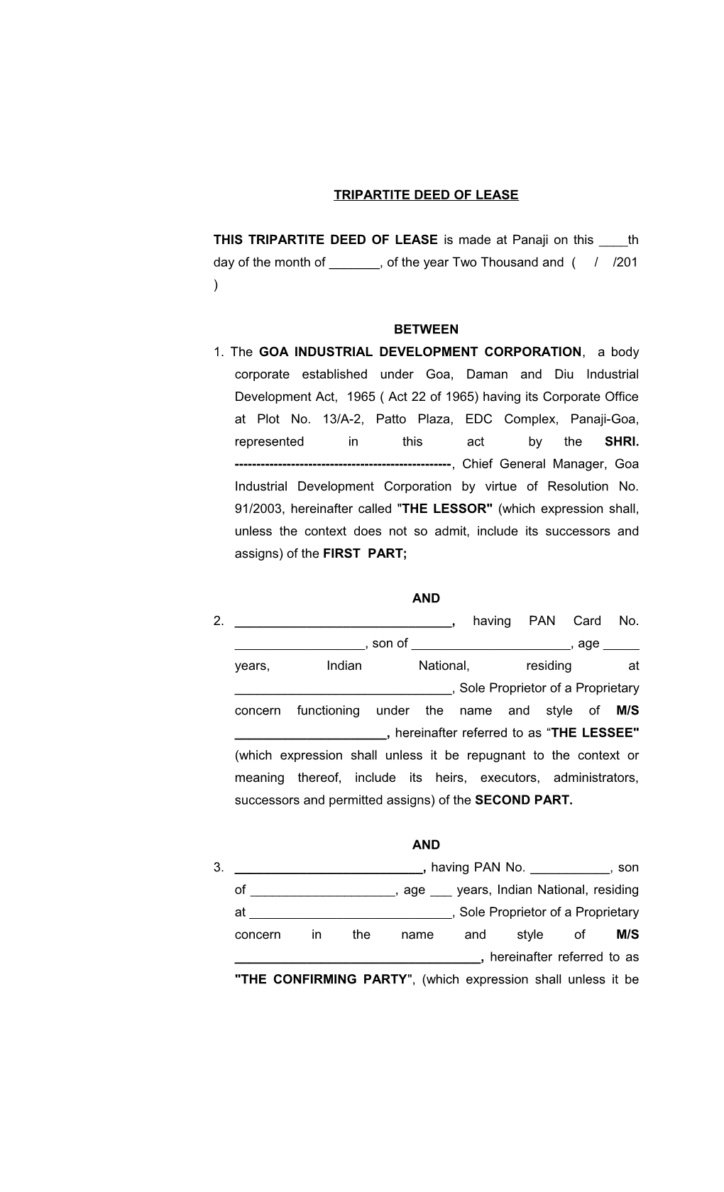 Tripartite Deed of Lease