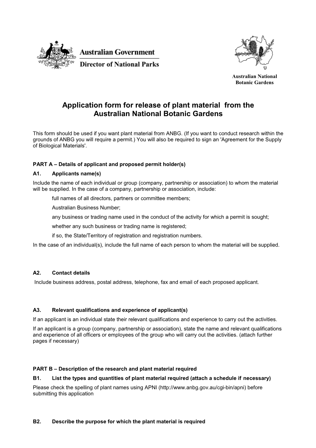 Application Form for Plant Material