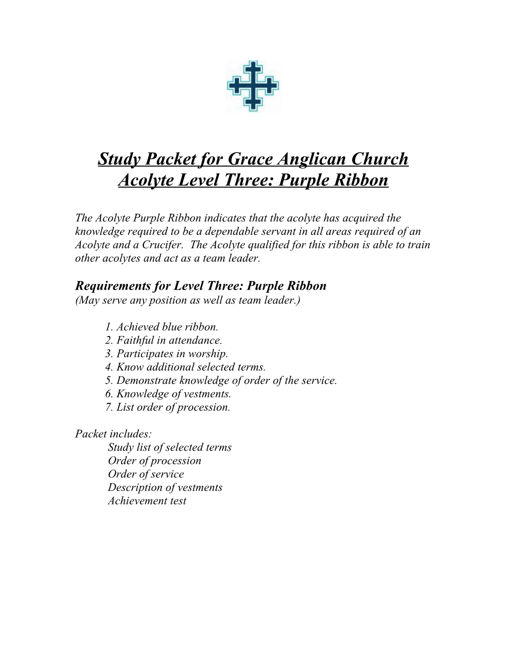 Study Packet for Grace Anglican Church