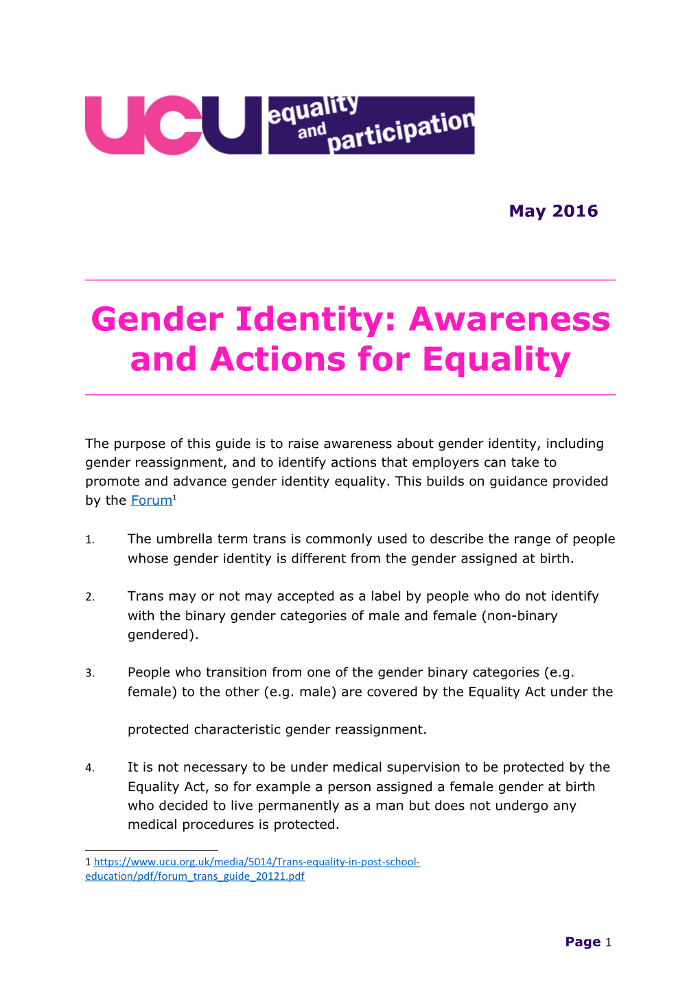 Gender Identity: Awareness and Actions for Equality