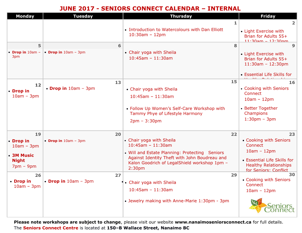 June 2017 - Seniors Connect Calendar Internal