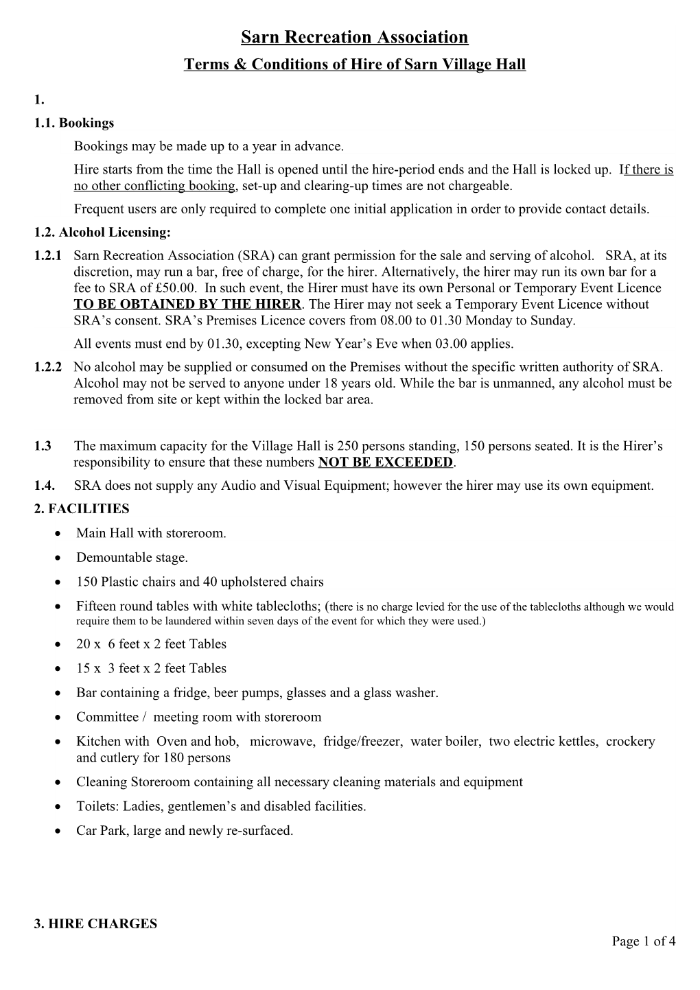 Terms & Conditions of Hire of Sarn Village Hall