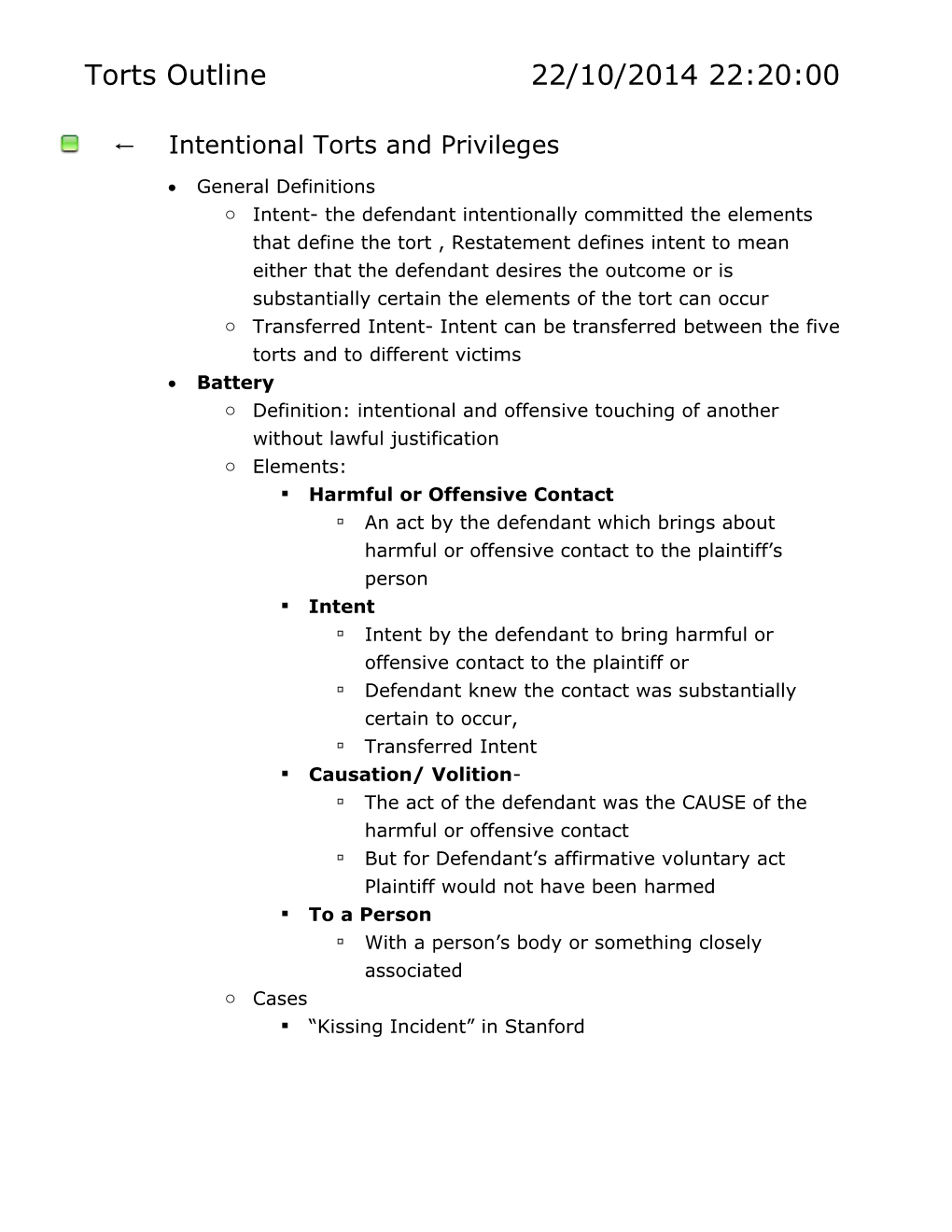 Intentional Torts and Privileges