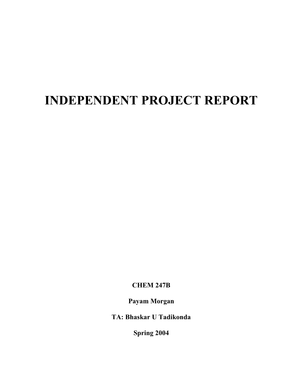 Independent Project Report