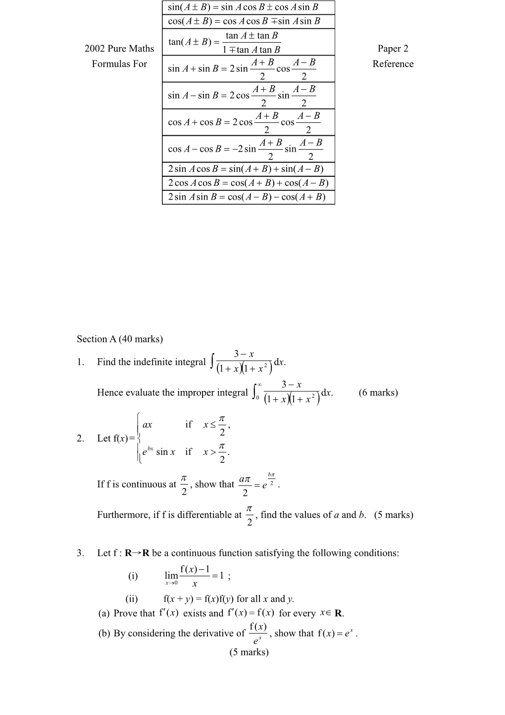 2002 Pure Maths Paper 2