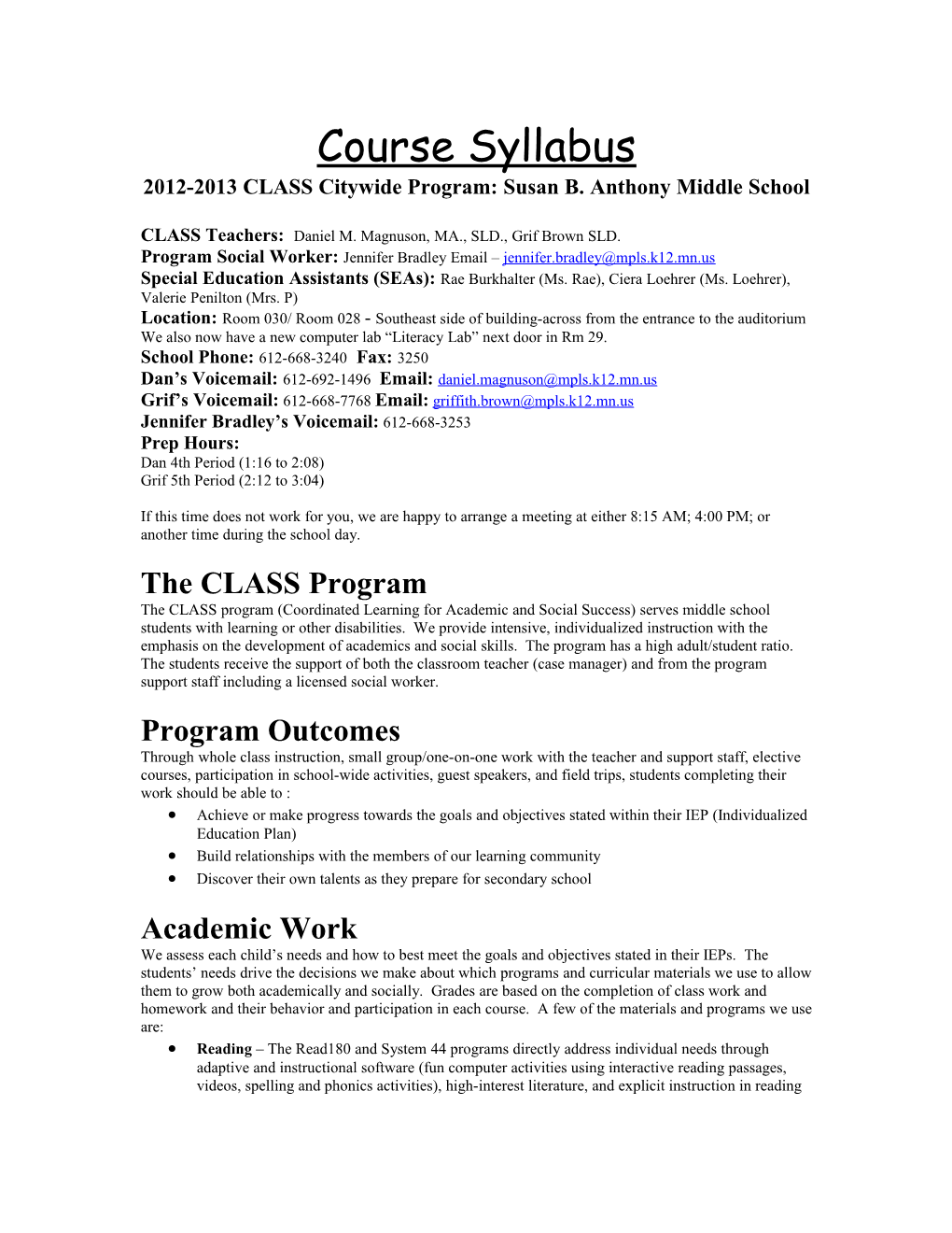 2012-2013CLASS Citywide Program: Susan B. Anthony Middle School