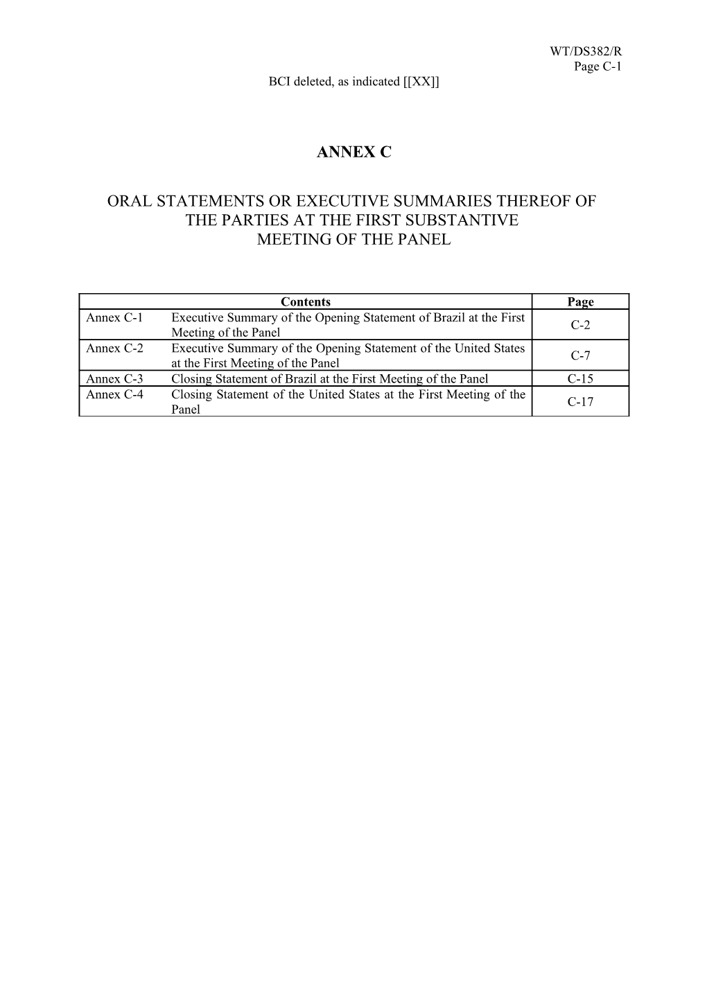 Oral Statements Or Executive Summaries Thereof Of