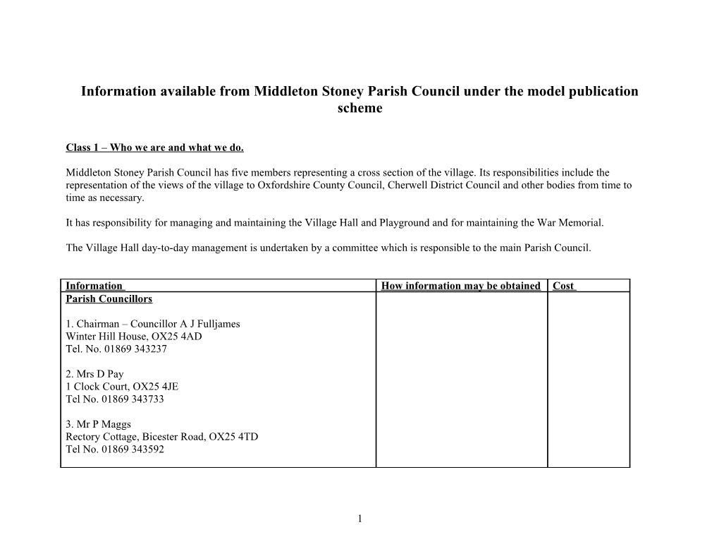 Information Available from Middleton Stoney Parish Council Under the Model Publication Scheme