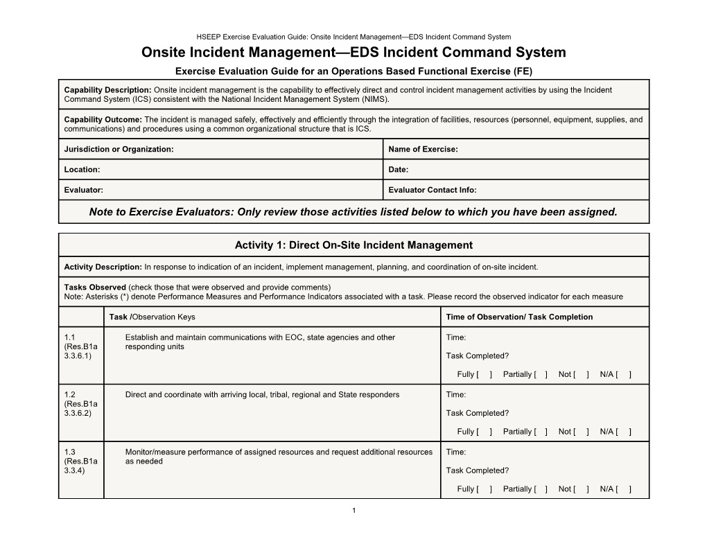 Onsite Incident Management EDS Incident Command