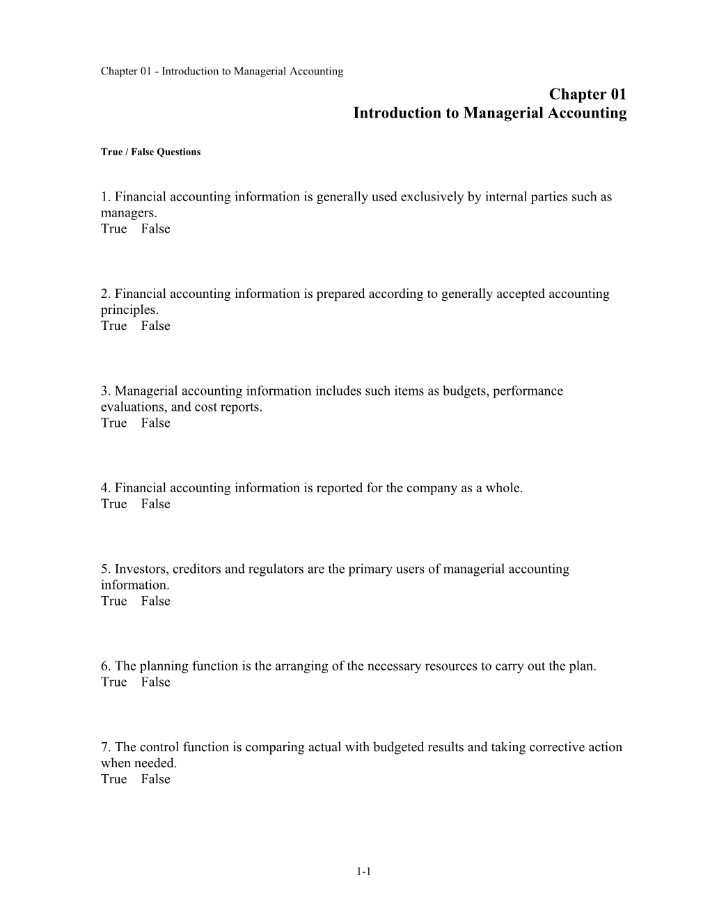 Chapter 01 Introduction to Managerial Accounting