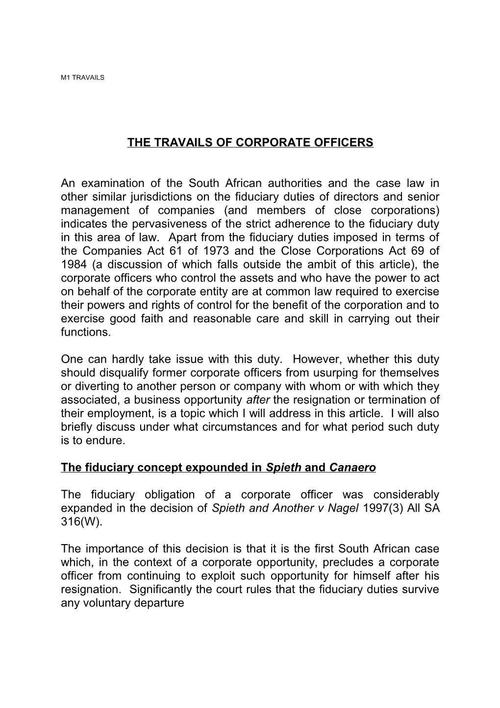 The Travails of Corporate Officers
