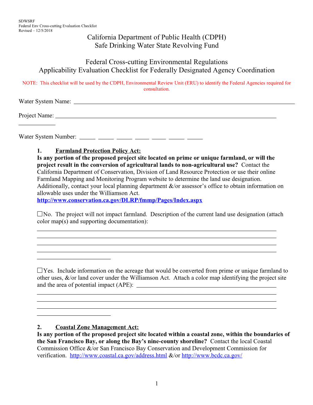 Applicability Evaluation for Federally Designated Agency Coordination