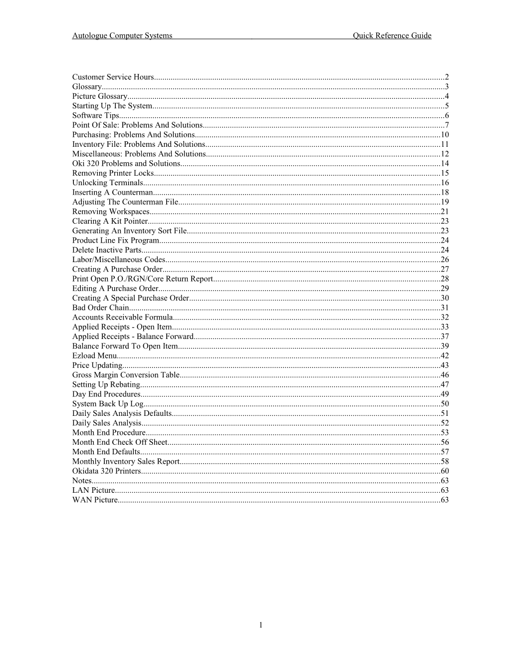 Autologue Computer Systemsquick Reference Guide