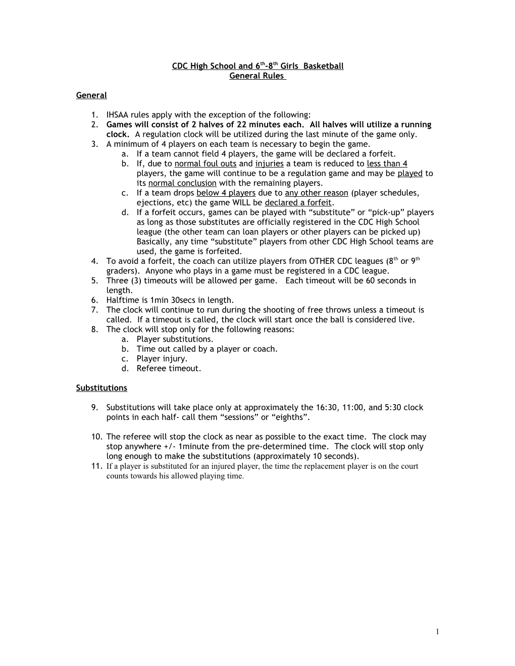 General Basketball Rules for 2002-2003