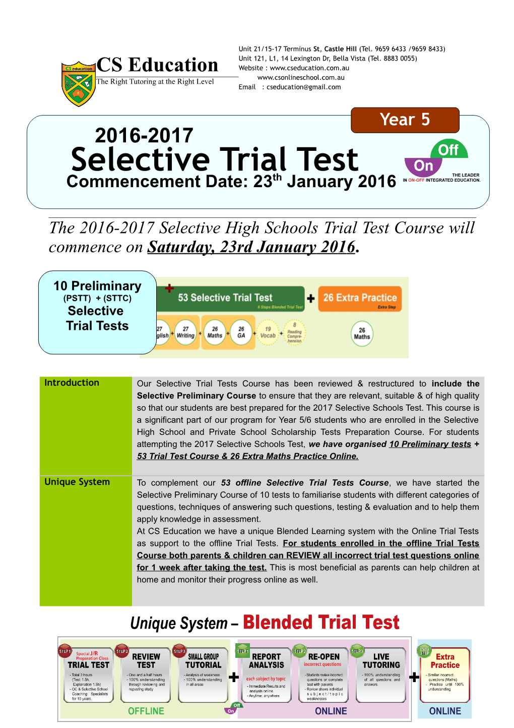 Trial Test Course Timetable