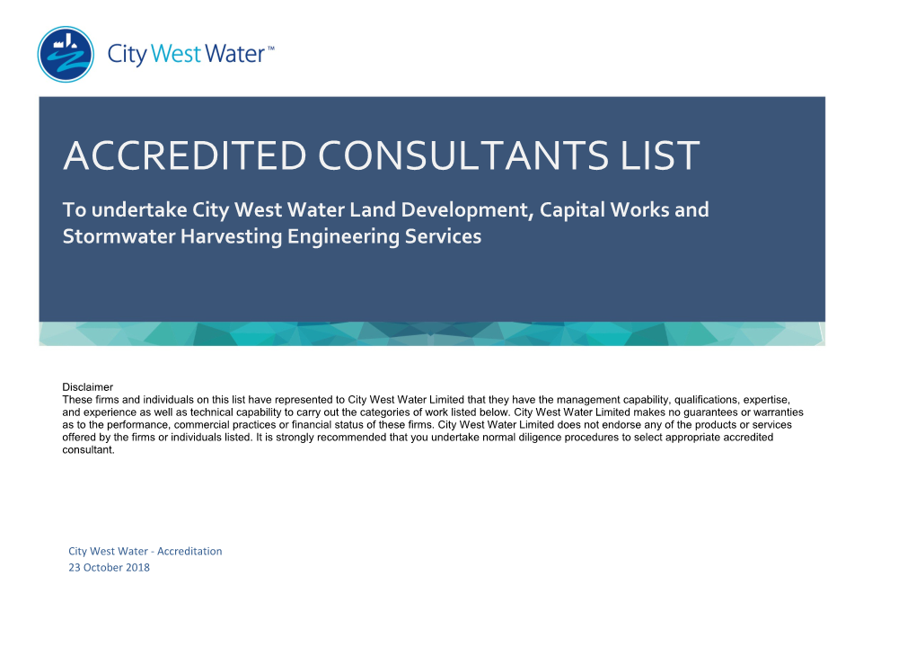 To Undertake City West Water Land Development, Capital Works and Stormwater Harvesting