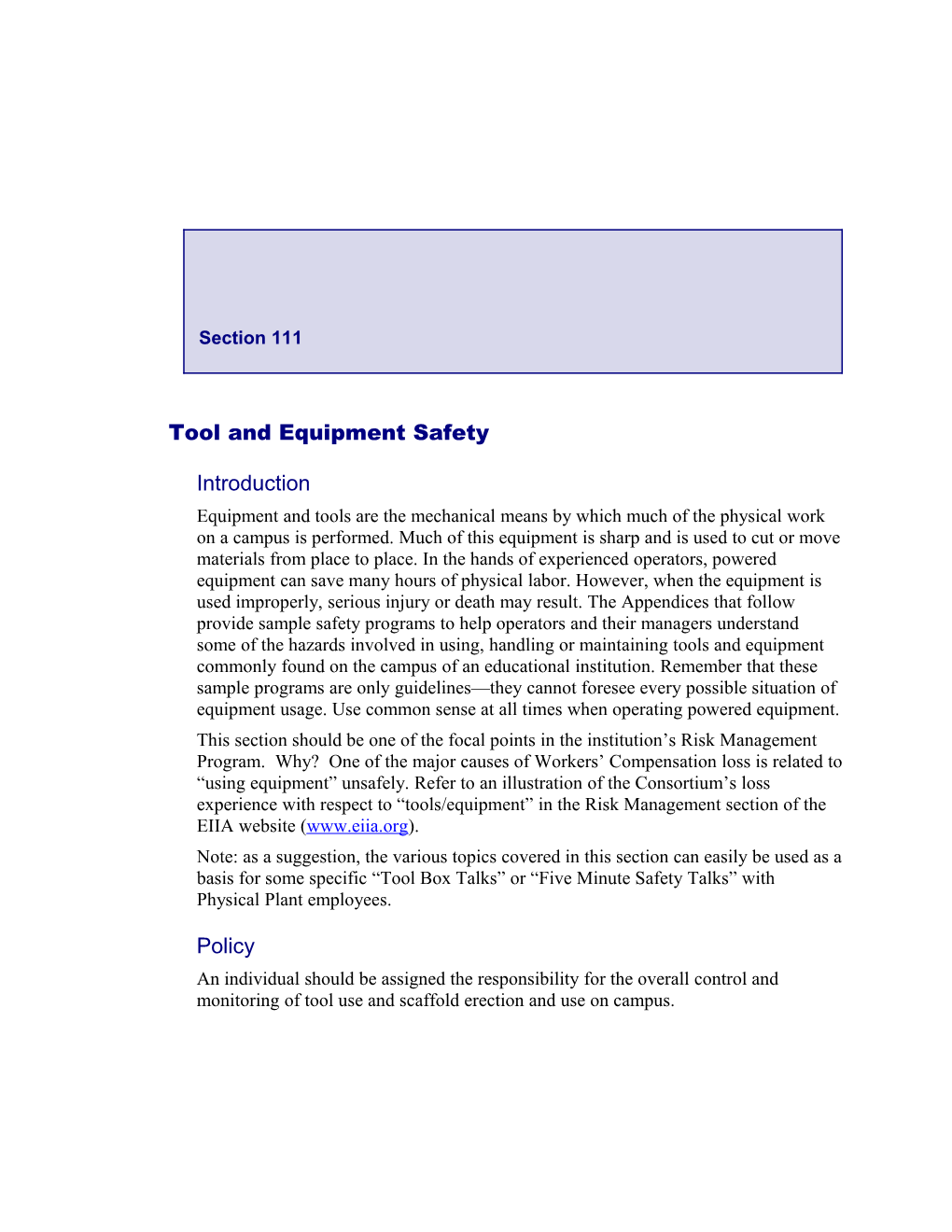 Tool and Equipment Safety
