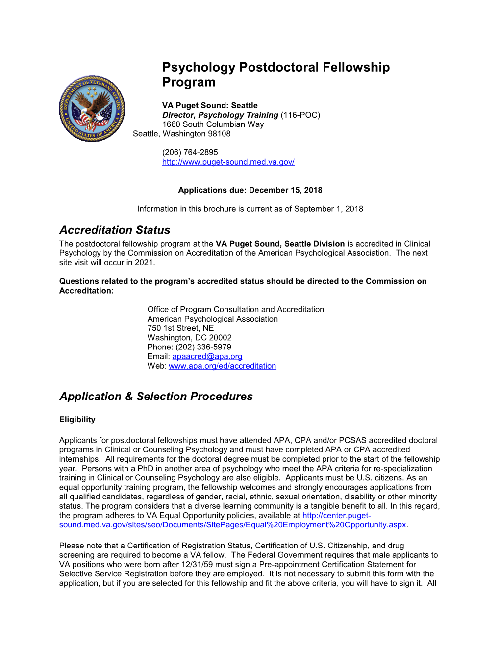 Psychology Fellowship - VA Pugent Sound - U.S. Department of Veterans Affairs