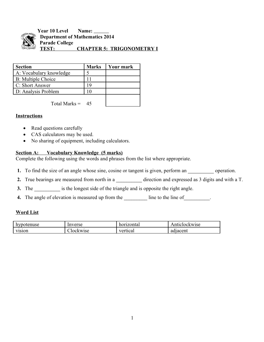 Department of Mathematics 2014