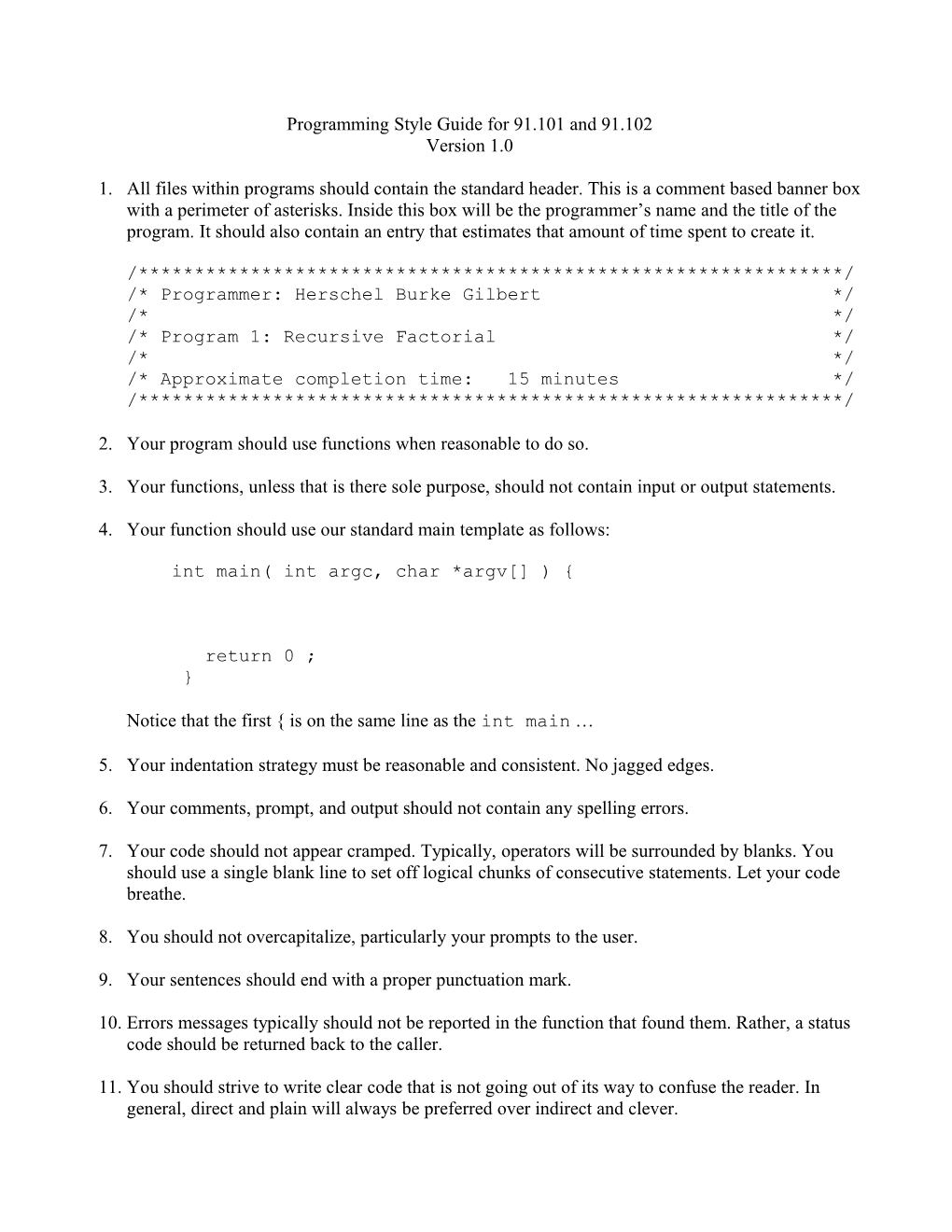 Programming Style Guide for 91