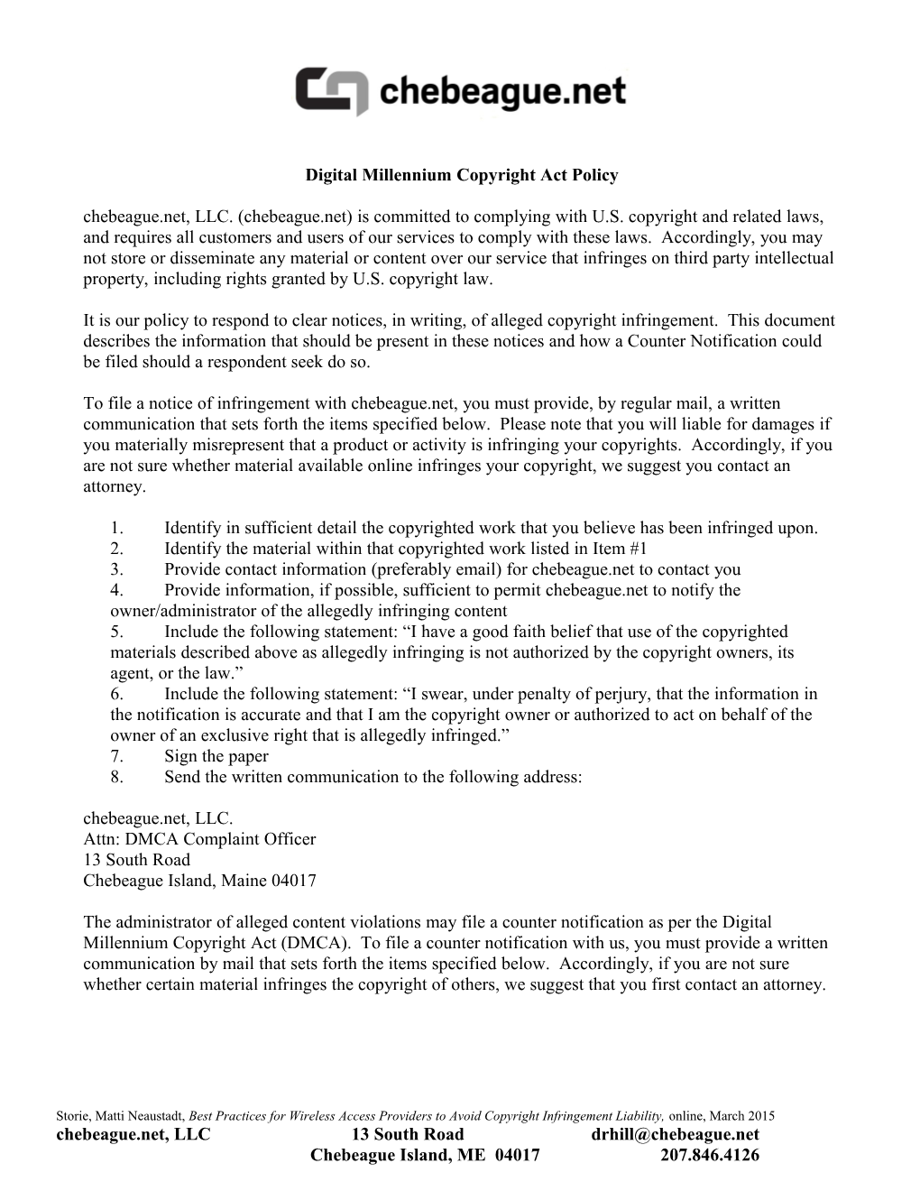 Digital Millennium Copyright Act Policy