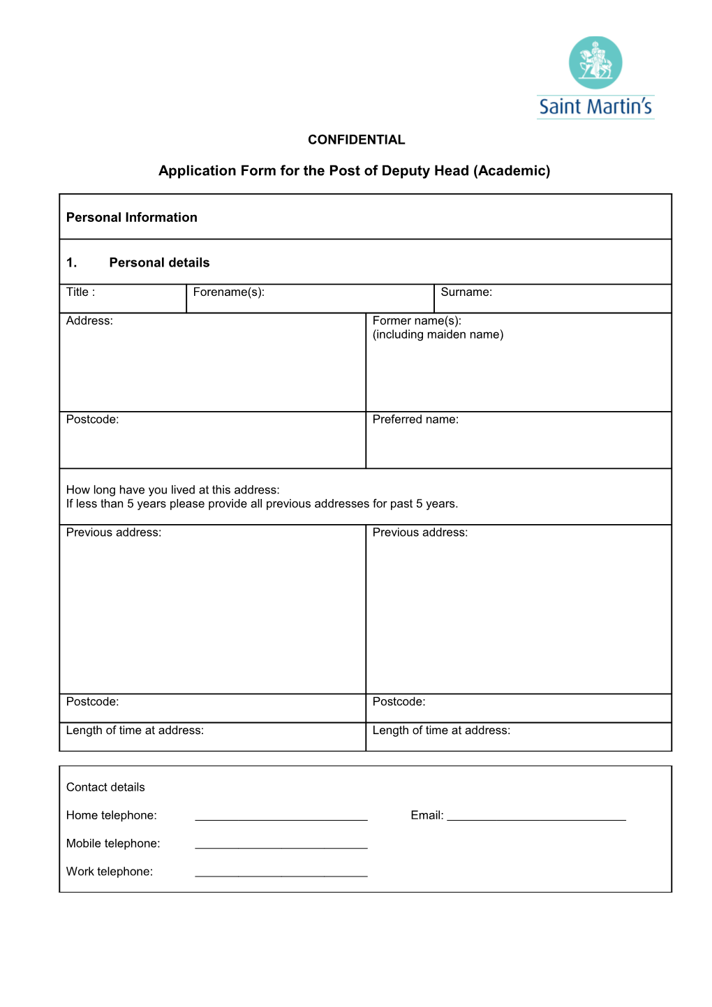 Application Form for the Post of Deputy Head (Academic)